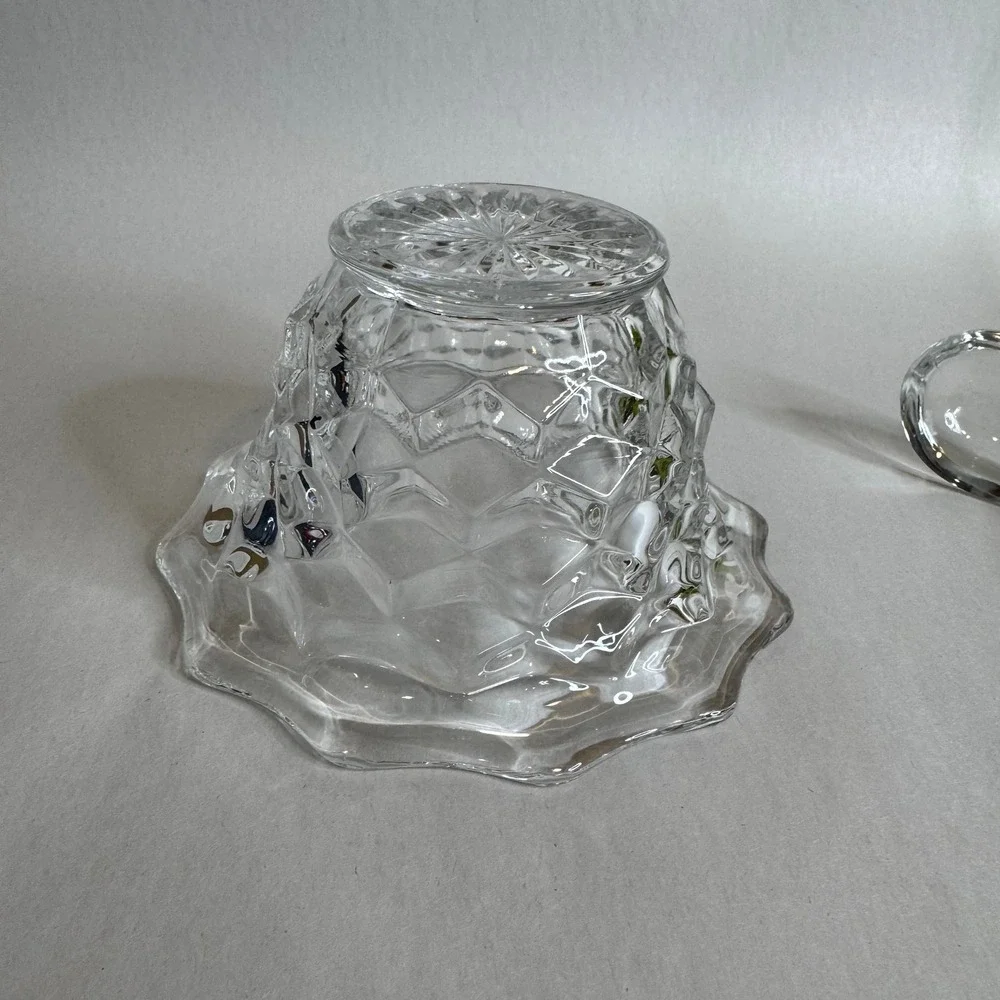 Vintage Fostoria American Clear‎ Glass Mayonnaise Bowl with Ladle Ruffled Edge